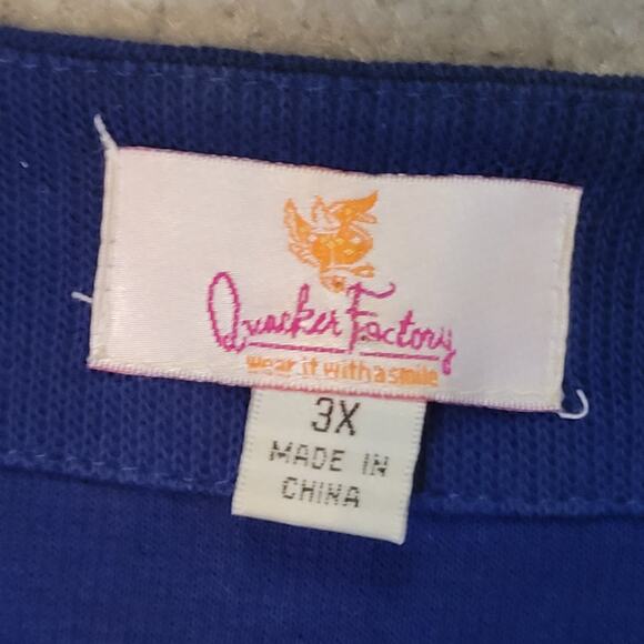 QUACKER FACTORY Jewel Neck Embellished Duet Pullover Top Cardigan Blue Sliver 3X - Picture 2 of 6
